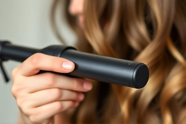 Close-up of 36mm curling iron creating natural hair waves.